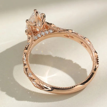 Milgrain 2 CT Marquise Moissanite Diamond Engagement Ring, Unique Art Deco Wedding Ring, Vintage 14K Rose Gold Promise Ring, Proposal Ring for Her