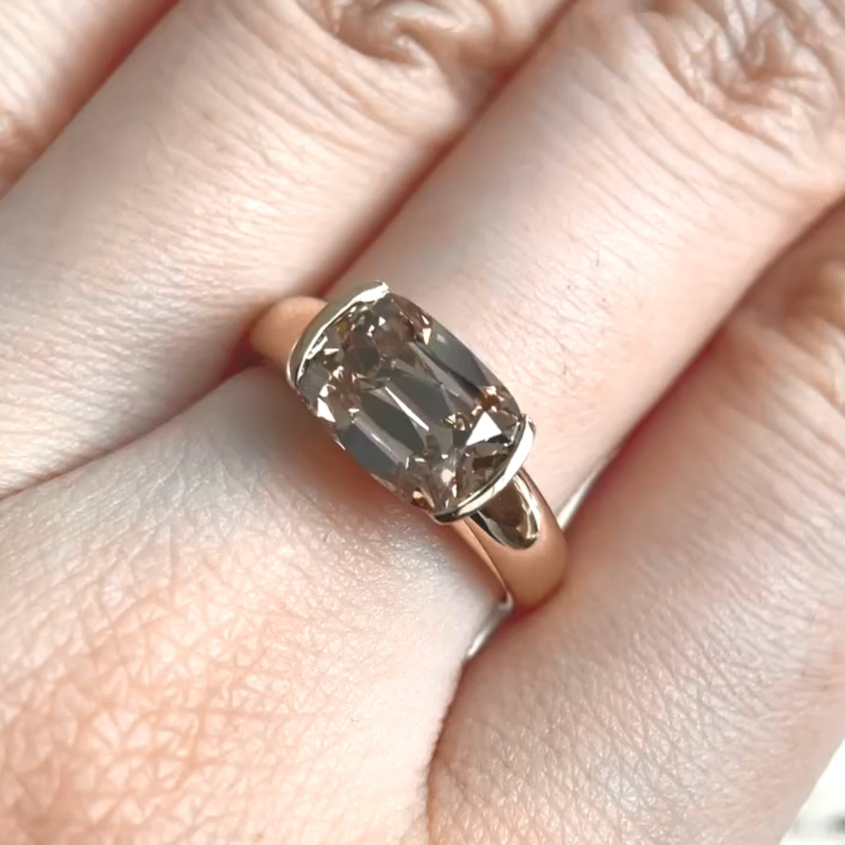 Bezel Set East West Cushion Moissanite Solitaire Engagement Ring