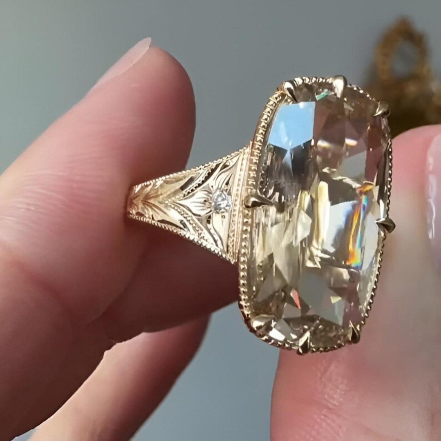 Old Mine 6 CT Elongated Cushion Cut Moissanite Diamond Engagement Ring,14K Solid Gold Promise Ring, Antique Bezel Set Wedding Ring, Anniversary Ring