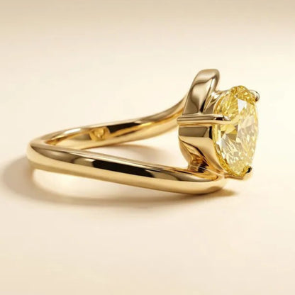 2 CT Fancy Vivid Yellow Pear Lab Diamond Engagement Ring, East West Bypass Setting Wedding Ring, 14k Yellow Gold, IGI Certified VS