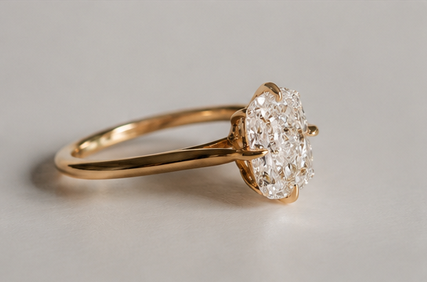 Elongated Cushion Cut Moissanite Solitaire Engagement Ring - Minimalist Compass Setting Gold Ring