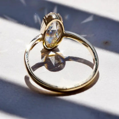 Antique Rose Cut Elongated Oval Moissanite Solitaire Ring in 14K Solid Gold