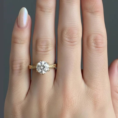 Vintage Inspired 2 CT Round Cut Solitaire Lab Diamond Engagement Ring, 14K Yellow Gold Art Deco Hand Made Filigree Promise Ring for Her