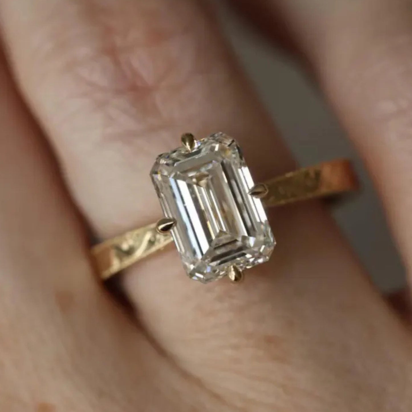 Vintage 3CT Emerald Cut Moissanite Engagement Ring 14K Solid Gold Ring With Engraved Band Antique-Inspired Solitaire Bridal Set Ring for Her