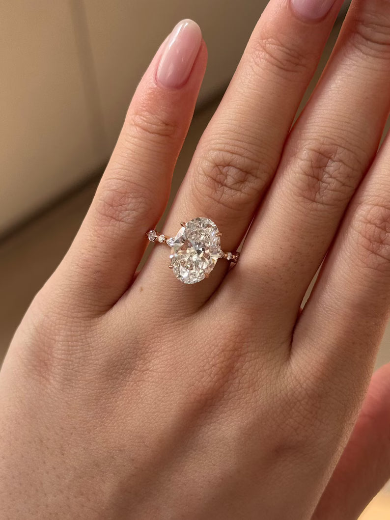 Oval Cut Engagement Ring Alternating Marquise Round Band