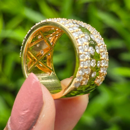 Chunky Wide Diamond Band, 14k Gold Pave Wedding Ring, Multi-Row Diamond Cocktail & Bold Designer Style Ring, Unique Promise Ring For Women