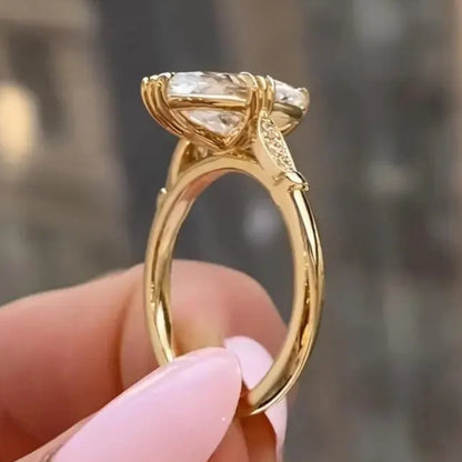 4 CT Moval Cut Moissanite Engagement Ring, 14 Solid Gold Inspired Solitaire with Side Stones Wedding Ring