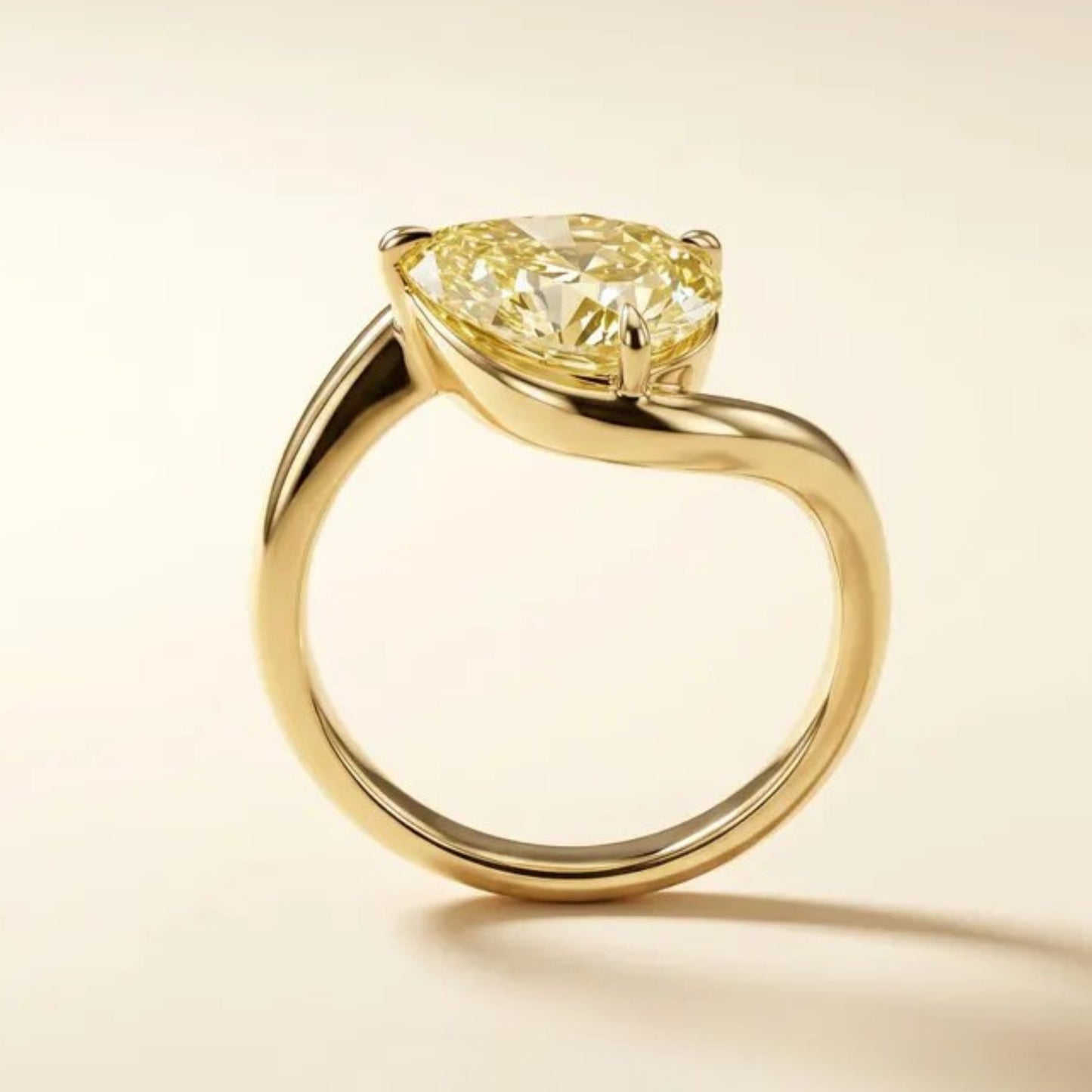 2 CT Fancy Vivid Yellow Pear Lab Diamond Engagement Ring, East West Bypass Setting Wedding Ring, 14k Yellow Gold, IGI Certified VS