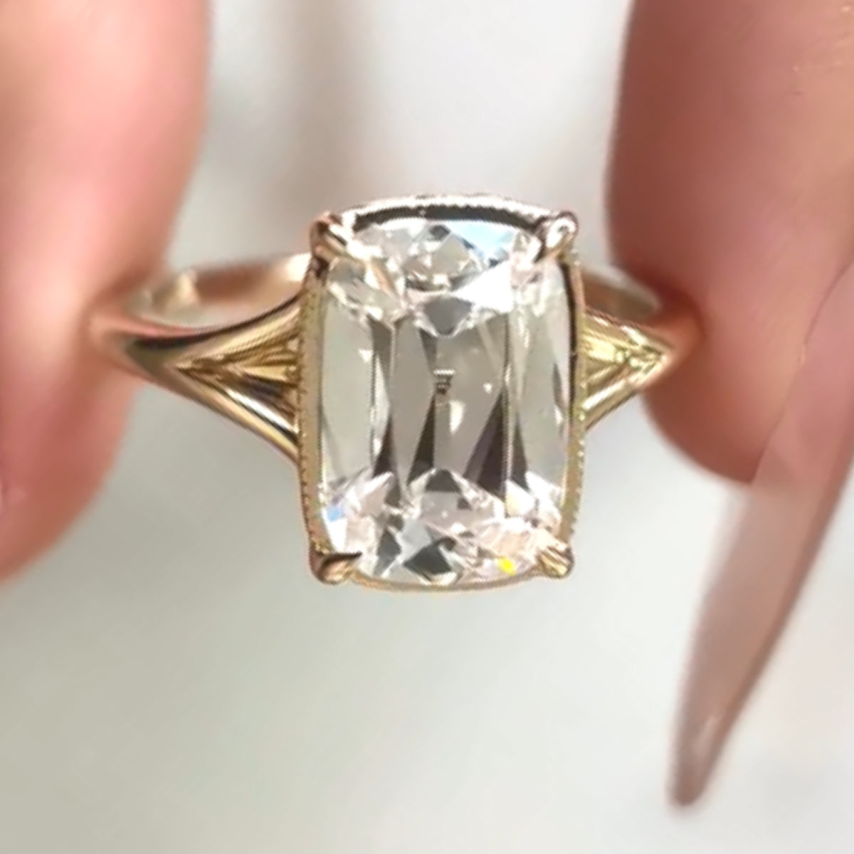 4 CT Elongated Cushion Moissanite Bezel Set With Split Shank Gold Engagement Ring