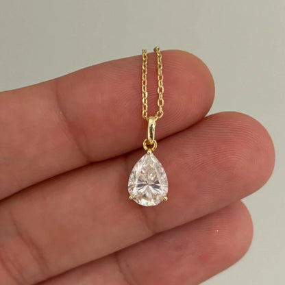 Pear Cut Moissanite Solitaire Charm Necklace Pendant