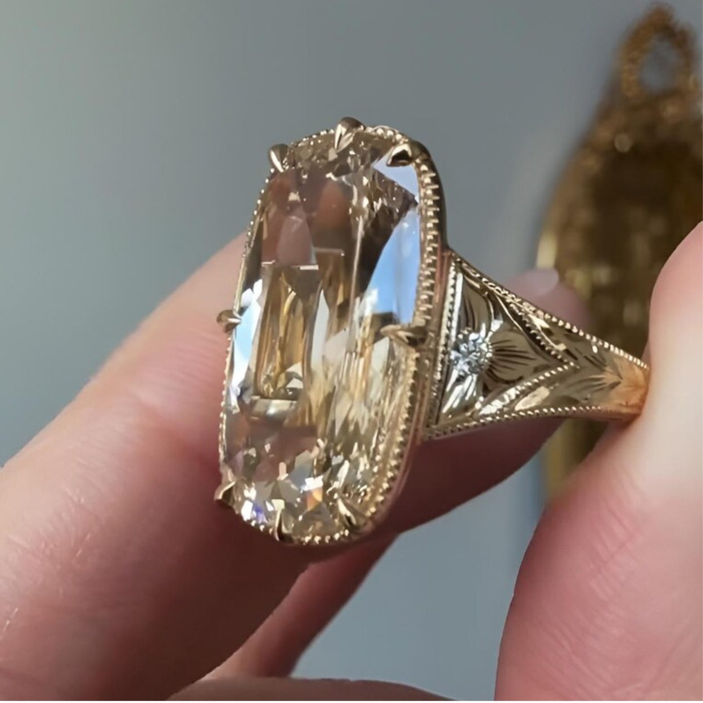 Old Mine 6 CT Elongated Cushion Cut Moissanite Diamond Engagement Ring,14K Solid Gold Promise Ring, Antique Bezel Set Wedding Ring, Anniversary Ring
