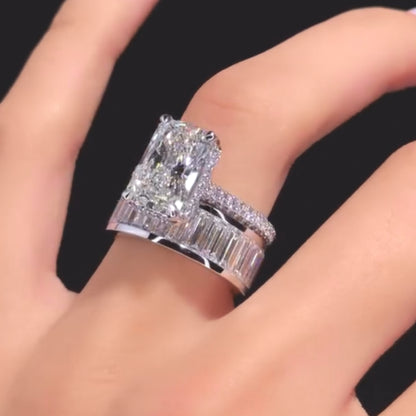 Radiant Cut Engagement Ring Stack with Diamond Wedding Band