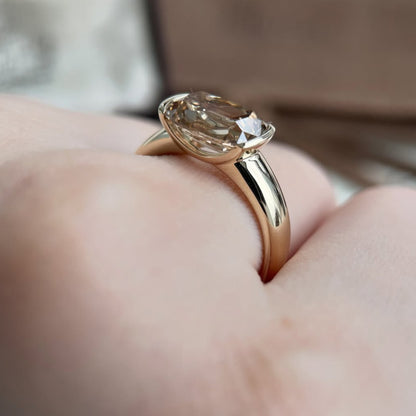 Bezel Set East West Cushion Moissanite Solitaire Engagement Ring