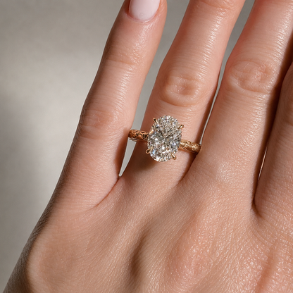 Vintage Floral Oval Moissanite Engagement Ring - Intricate Milgrain Hidden Bridge Gold Ring