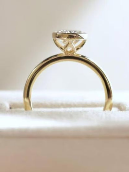Bezel Set Oval Cut Moissanite Solitaire Ring - Sleek Minimalist Gold Engagement Ring