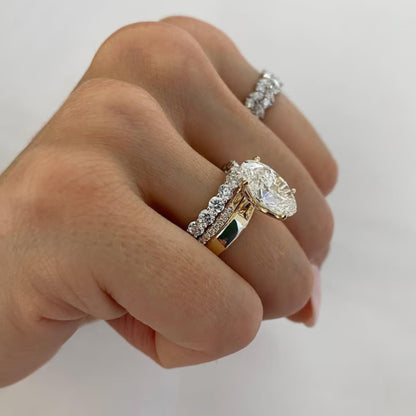 Elongated 4CT Oval Cut Moissanite Three Piece Diamond Bridal Ring Set, 14k Solid Yellow Gold Tulip Engagement Ring Set, Anniversary Ring Set
