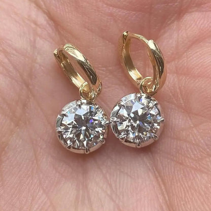 Georgian Round Moissanite Bezel Hoop Earrings in 14K Gold