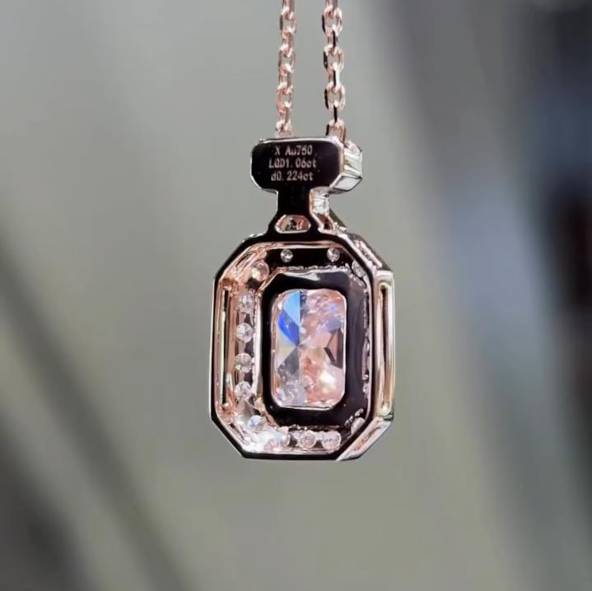 Bezel Halo 2CT Pink Radiant Cut Lab Grown Pendant in Rose Gold