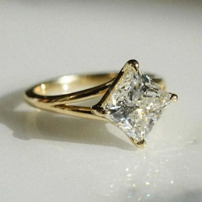 14k Gold Split Shank Princess Cut Solitaire Moissanite Engagement Ring