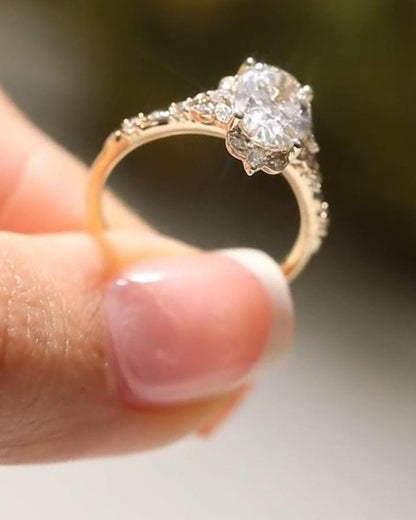2.5 CT Oval Cut Moissanite Solitaire Ring with Vintage Halo, Solid 10K/14K/18K Gold Floral Bridal Ring, Dainty Stacking Promise Ring for Her