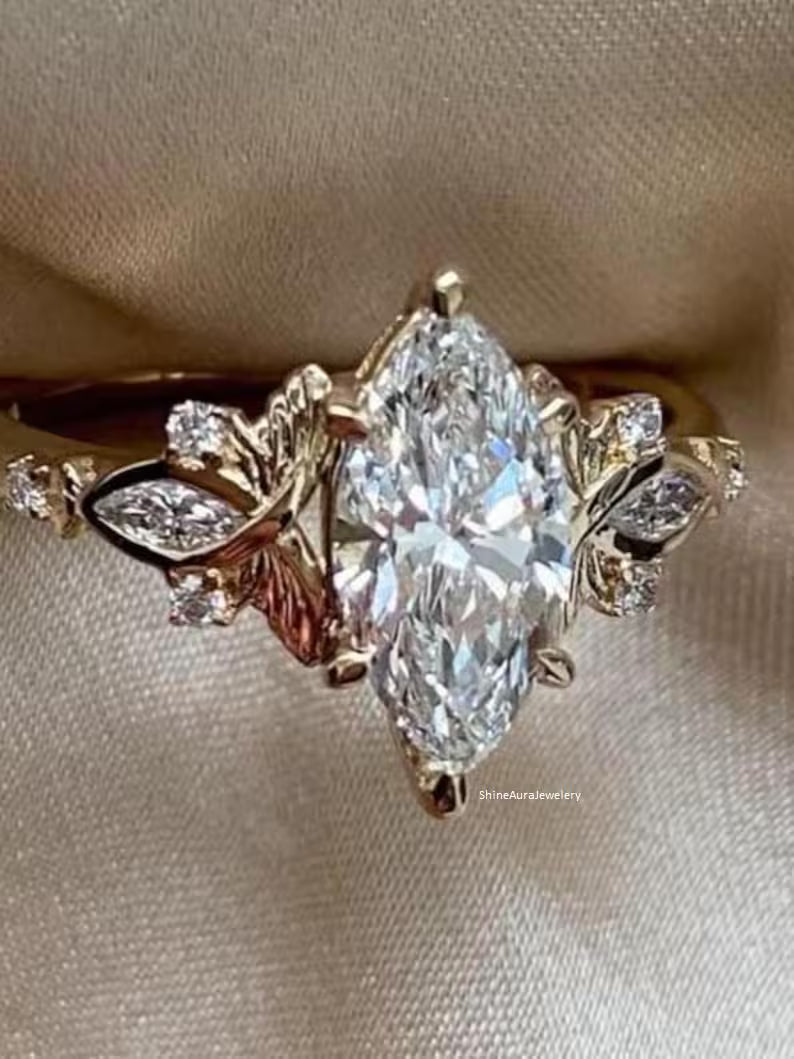 3 CT Marquise Moissanite Engagement Ring in 14K Yellow Gold | Pinsh Diamond