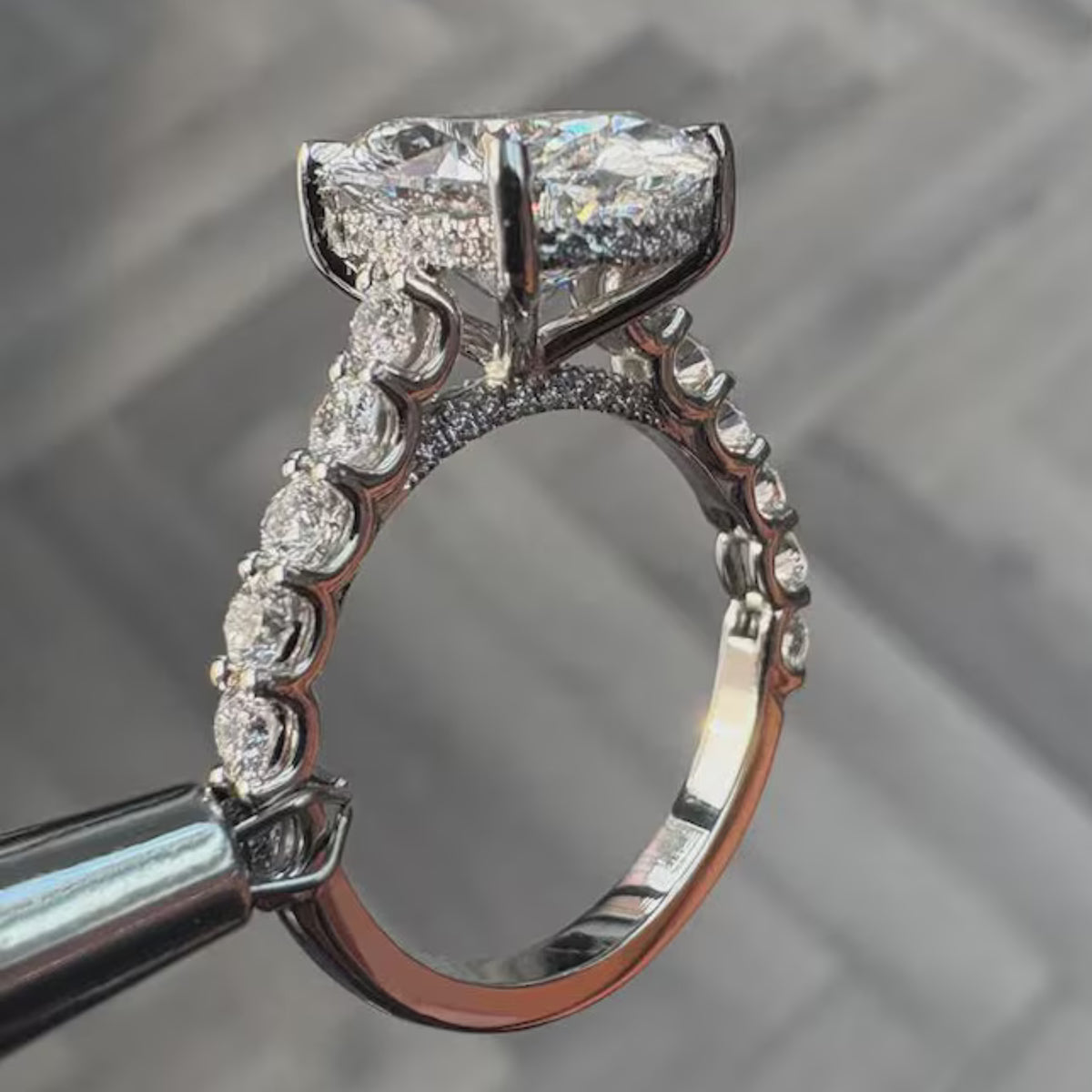 14K Gold Oval Moissanite Diamond With Hidden Halo Engagement Ring