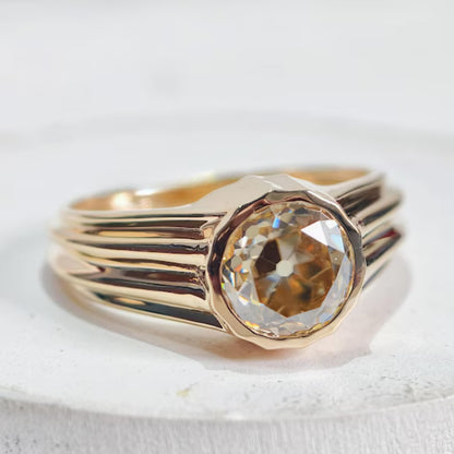 Bezel Set Old Mine European Moissanite Engagement Ring in 14K Gold
