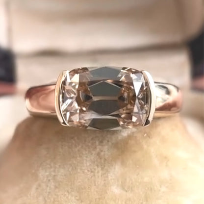 Bezel Set East West Cushion Moissanite Solitaire Engagement Ring