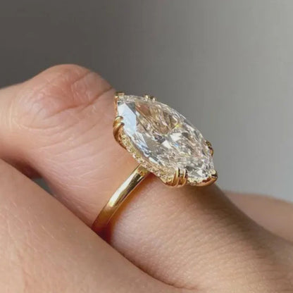Marquise Cut Lab Grown Diamond Solitaire Engagement Ring in 14k Yellow Gold