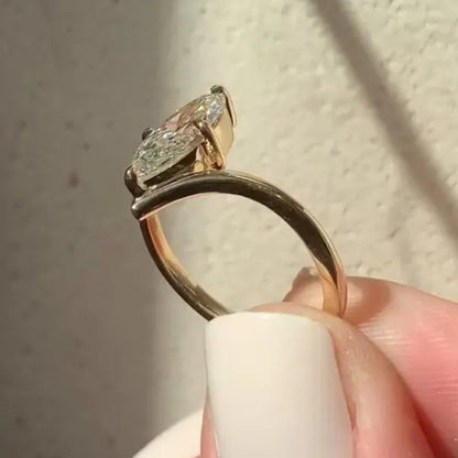 2 CT Marquise Lab Grown Diamond Engagement Ring, VVS1 Solitaire with V-Shape Band