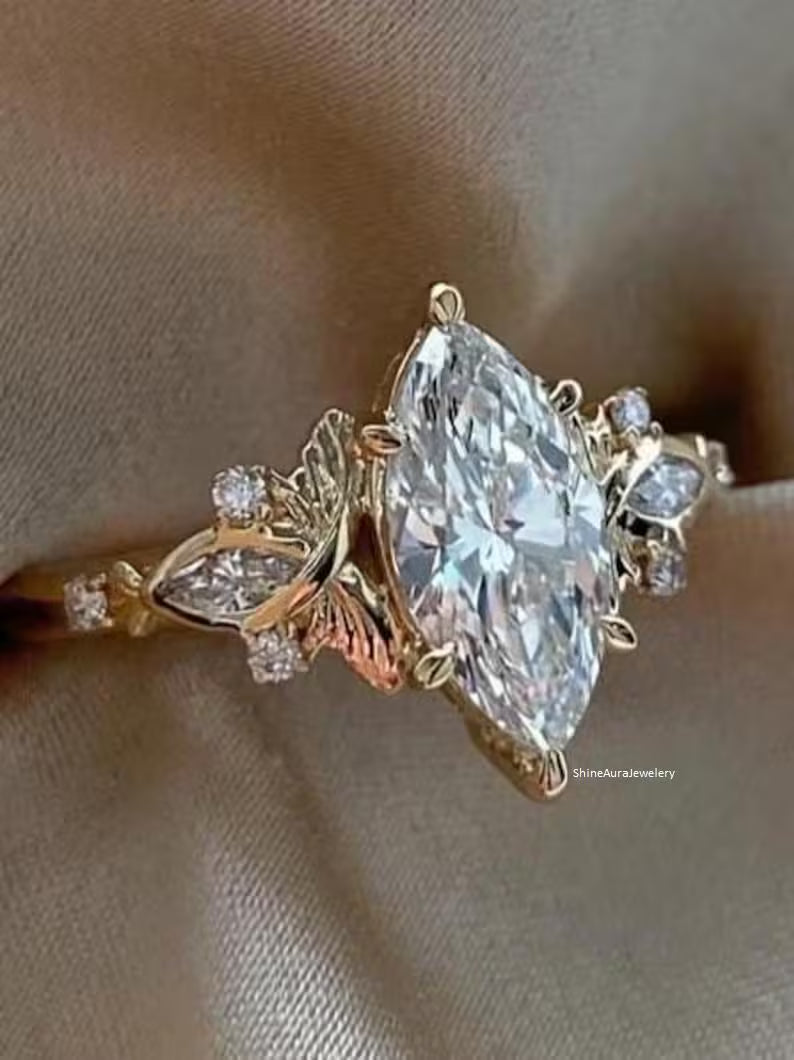 3 CT Marquise Moissanite Engagement Ring in 14K Yellow Gold | Pinsh Diamond