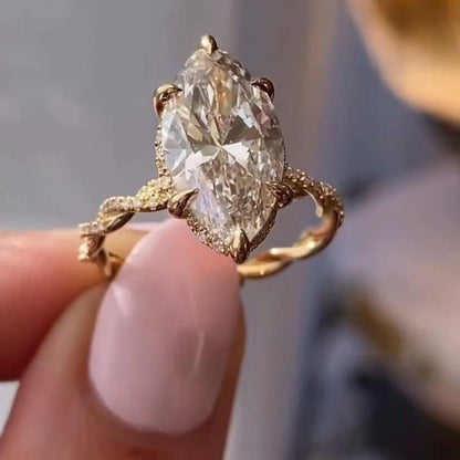 Marquise Cut Moissanite Engagement Ring - Twisted Vine Pavé Band Vintage Gold Ring