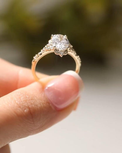 2.5 CT Oval Cut Moissanite Solitaire Ring with Vintage Halo, Solid 10K/14K/18K Gold Floral Bridal Ring, Dainty Stacking Promise Ring for Her
