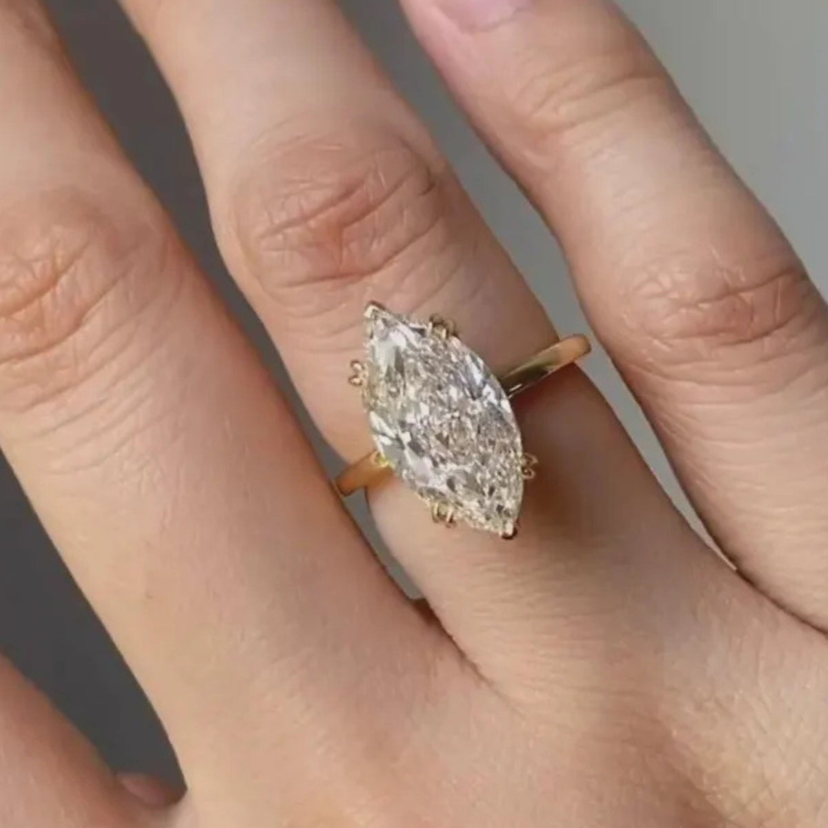 Marquise Cut Lab Grown Diamond Solitaire Engagement Ring in 14k Yellow Gold