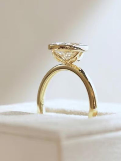 Bezel Set Oval Cut Moissanite Solitaire Ring - Sleek Minimalist Gold Engagement Ring