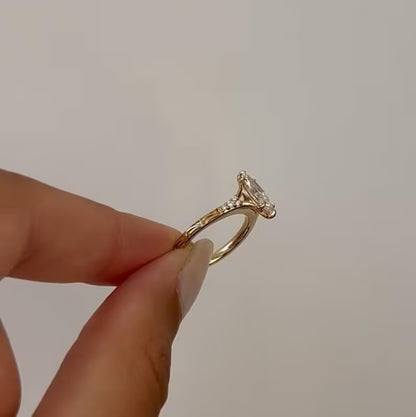 3CT Marquise Cut Moissanite Engagement Ring Vintage Hand Engraved Gold Band