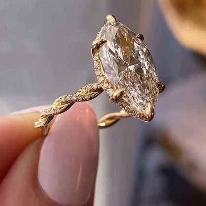 Marquise Cut Moissanite Engagement Ring - Twisted Vine Pavé Band Vintage Gold Ring