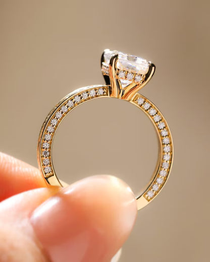 4CT Radiant Cut Moissanite Engagement Ring Vintage Engraved Gold Band