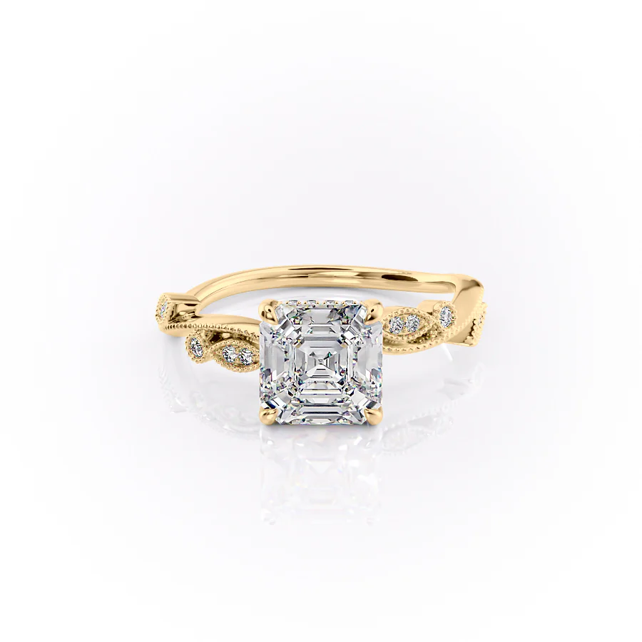 1.0CT Asscher Diamond Moissanite Milgrain Engagement Ring
