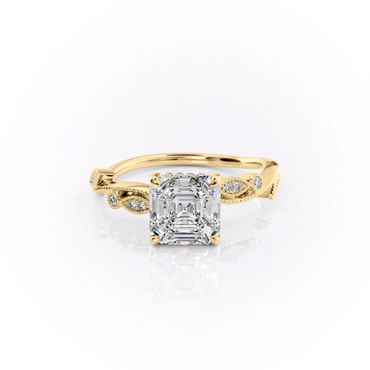 1.0CT Asscher Diamond Moissanite Milgrain Engagement Ring