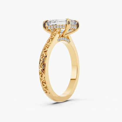 4.0CT Emerald Diamond Moissanite Milgrain Vintage Engagement Ring