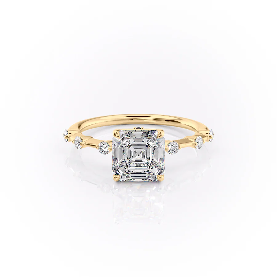1.0CT Asscher Diamond Moissanite Petite Pave Engagement Ring