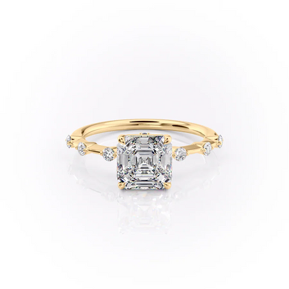 1.0CT Asscher Diamond Moissanite Petite Pave Engagement Ring