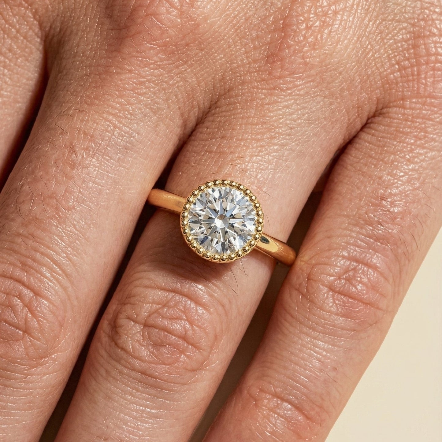 1.0CT Round Diamond Moissanite Unique Bezel Engagement Ring