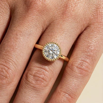 1.0CT Round Diamond Moissanite Unique Bezel Engagement Ring