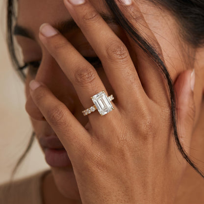 1.50 CT Emerald Cut  Pave Moissanite Diamond Engagement Ring