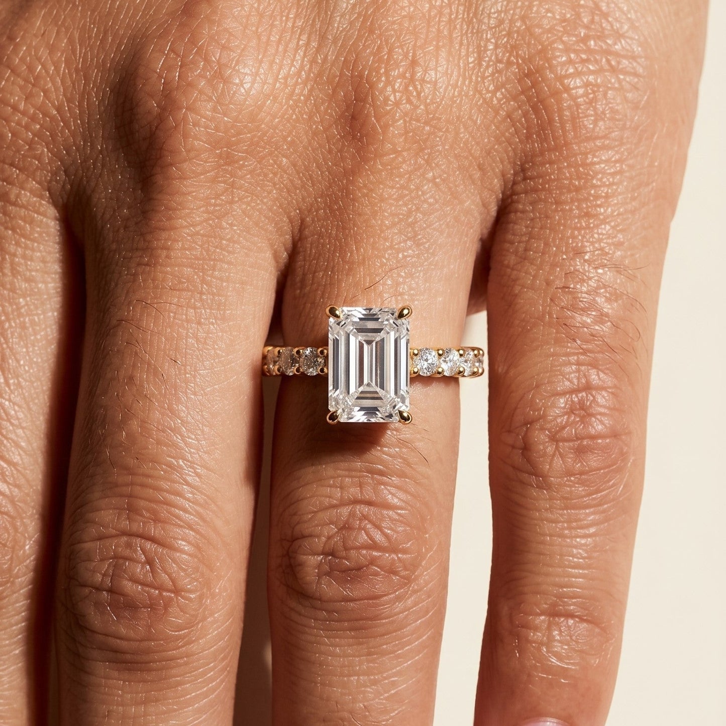 1.50 CT Emerald Cut  Pave Moissanite Diamond Engagement Ring