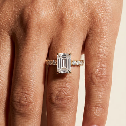 1.50 CT Emerald Cut  Pave Moissanite Diamond Engagement Ring