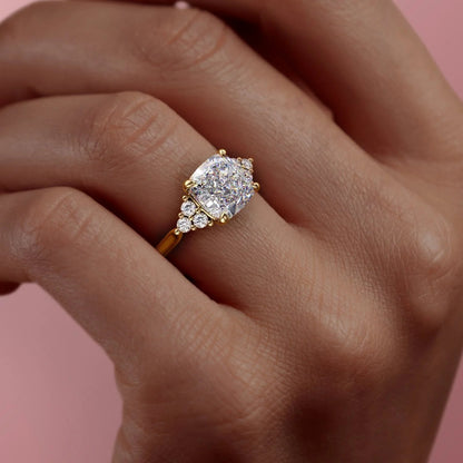 1.50 CT Cushion Cut Cluster Moissanite Diamond Engagement Ring
