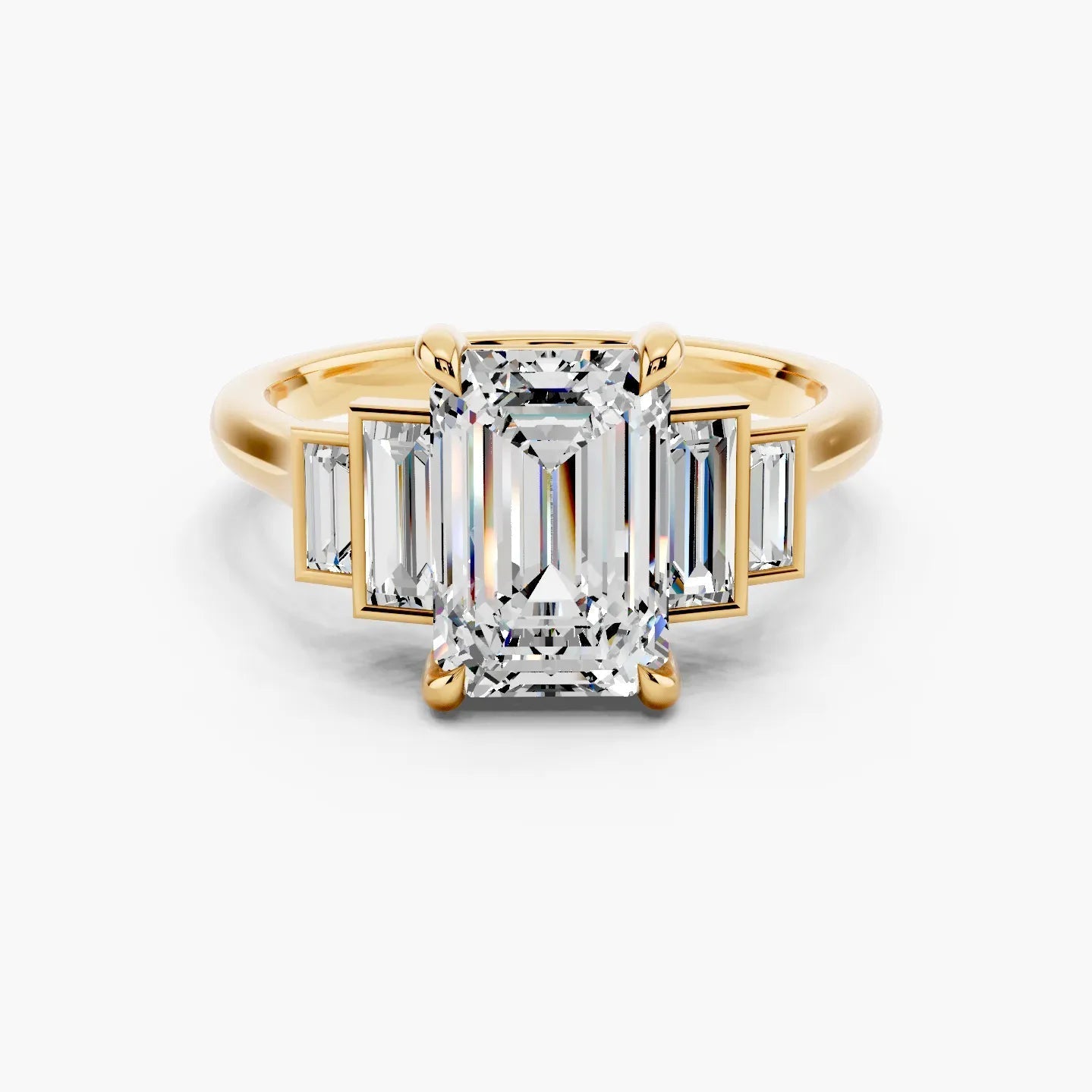 1.50 CT Emerald Cut Five Stone Moissanite Diamond Engagement Ring